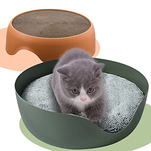 Absob 2-in-1 Cat Scratcher Cardboard, Cat Scratching Pad, Round Cat Scratch Couch Bed with Fluff Cushion, Kitty Cat Scratching Pad Water-Resistant Bottom,Durable Fabric,Replaceable,Reversible