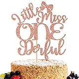Miss Onederful Cake Topper, Baby Girl's 1st Birthday Cake Decor, Baby Girls First Birthday/Baby Shower Party Decoration Supplies for Her, Rose Gold Glitter
