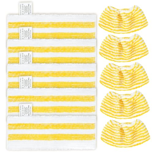 KEEPOW 5 Pack Steam Cleaner Pads with 5 Handheld Nozzle Pads, Compatible with Karcher EasyFix SC2, SC3, SC4, SC5 Steam Cleaner, Versatile Cleaning Solutions, Washable and Reusable, Yellow and White