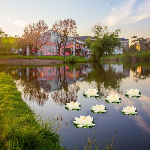 Nenúfar flotante blanco resistente de EVA, pack de 9 piezas para estanques 5