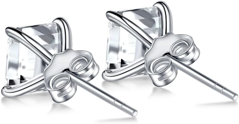MSBLUE® Asscher Cut Moissanite Earring Studs | Stunning Diamond Alternative | D Color VVS1 Clarity | 925 Sterling Silver Rhodium Finished | For Anniversary, Gift, Women - Image 4