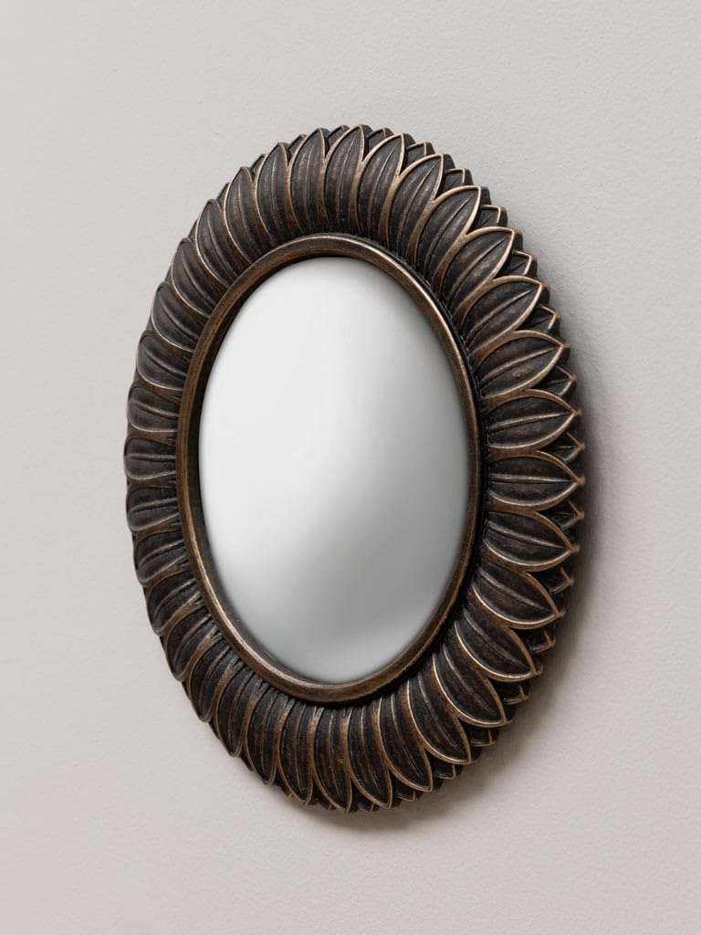 Générique Miroir Mural, Convexe, Décoratif, Feuilles en Bronze, 23 cm de Diamètre, avec Support de Fixation, Belle Fabrication