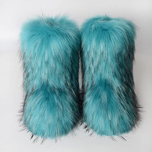 QINGCOMFACAI Women's Faux fur Boots Winter Mid-Calf Warm Snow Boots Fuzzy Fluffy Furry Comfy Short Boots Indoor Outdoor Flat Boots2