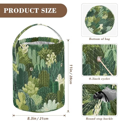 Image of ElliTarr Crochet Bag Yarn Bag with Handle Portable Knitting Project Bag Travel Yarn Storage Organizer Holder Case Green Cacti Plants