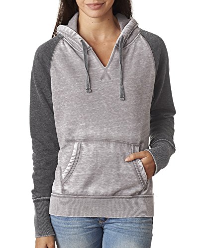 J. America Ladies Zen Contrast Pullover Hood Cement-Dark Smoke