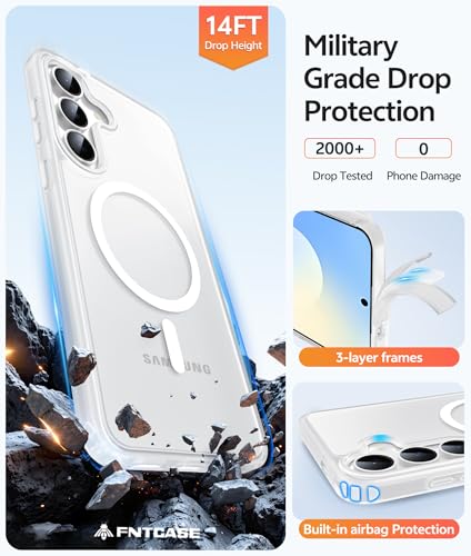 Image of FNTCASE for Samsung Galaxy S25 FE Case: Magnetic Translucent Matte Military Grade Drop Proof Protection Cell Phone Cover - Slim Rugged Durable Shockproof Protective S25Fe Cases (White-6.7 inch)