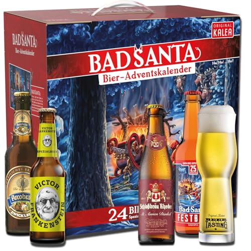 Kalea | Bieradventskalender 2025 | Edition Bad Santa | 24x0,33l Deutsche Bier-Spezialitäten | Inkl. Verkostungsglas | Geschenkidee zur Vorweihnachtszeit für Bierliebhaber | Männer |...