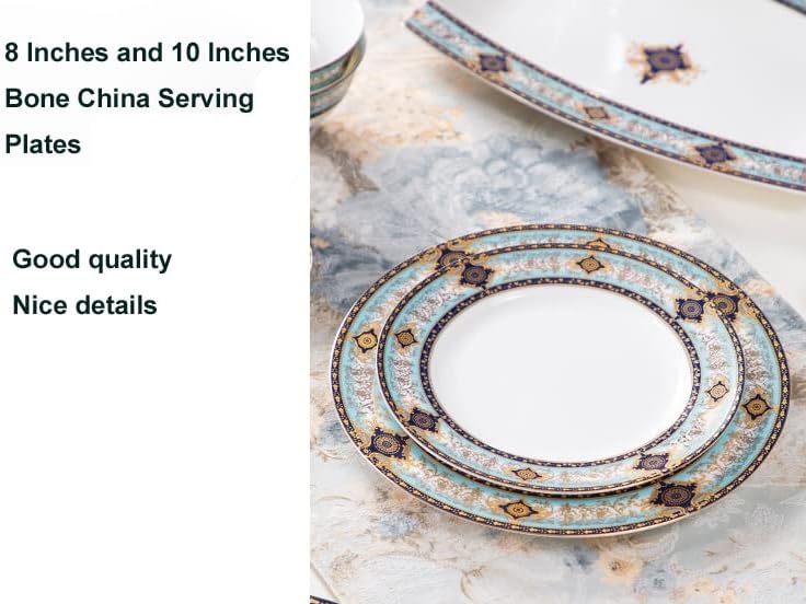 Miniatura 6 de Eplze YBK Tech - Plato de porcelana de hueso, plato de postre de cerámica para desayuno, té de tarde, patrón de sensación de arte barroco (plato de