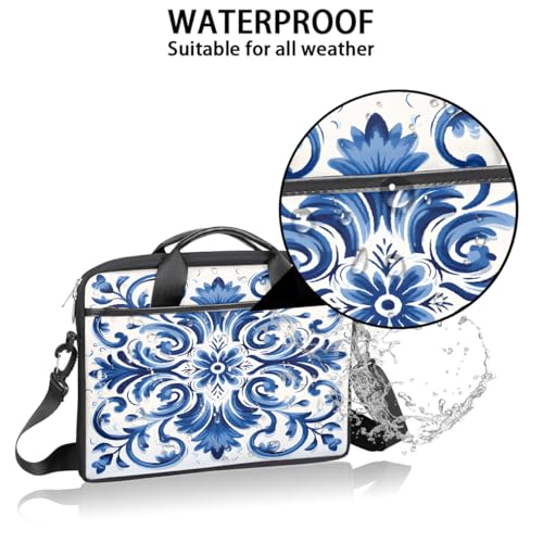 Funda para laptop de cerámica con diseño de flores azules y blancas, 15 pulgadas, funda delgada para computadora portátil con correa para hombro, maletín para negocios, ideal para mujeres y hombres, bolso mensajero para trabajo, oficina y viajes miniatura 4