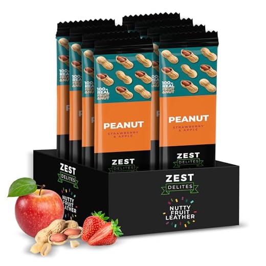 Zest Delites Rollitos de Fruta, Con Frutos Secos, Snacks de cuero de Fruta y Nueces, Fruta Deshidratada, Vegano, Sin Gluten, Aperitivos Saludables, Cacahuete Fresa Manzana 25 g x 8