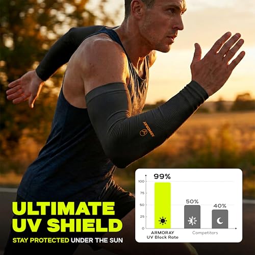 Image of ARMORAY Arm Sleeves for Men or Women - Compression Warmers to Cover Tattoo - for Basketball Golf Running Football Cycling or Sun Protection