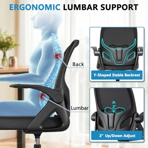 Image of Kensaker Drafting Chair Tall Office Chair, Ergonomic Standing Desk Chair with Adjustable Foot Ring and Flip-up Armrests, Mesh Computer Chair for Art Studio, 300 LBS, Black