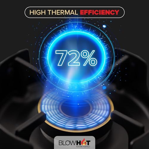 Image of BLOWHOT Premium Design 2 Burner Manual Cooktop, ISI Certified Slimmest Gas Stove | Built-in Dual Color Toughned Glass Top | 5 Year Warranty By Blowhot on Burner, Gas Valve And Glass, Black (Sapphire)