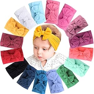 JOYOYO 16 Colors Soft Wide Turban Baby Headbands with 4.5 inches Hair Bow Headwraps for Baby Girls Infants Newborn Hair…