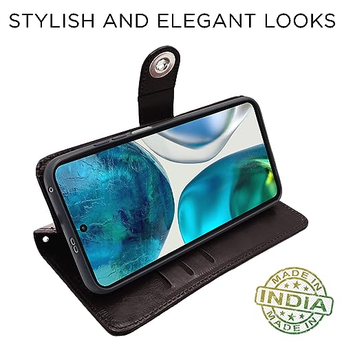 Image of Pikkme Moto G52 / G82 5G Flip Cover Leather Finish | Inside TPU with Card Pockets | Wallet Stand and Shock Proof | Complete Protection Button Flip Case (Coffee)