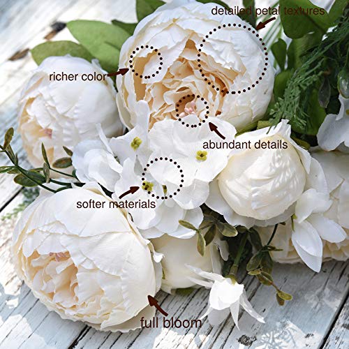 Image of FiveSeasonStuff Vintage Artificial Peonies Silk Peony Flowers and Hydrangeas for Wedding Bridal Home Decor - Beautiful Floral Centerpiece Arrangement Decoration with 2 Bouquets (Chestnut Beige)