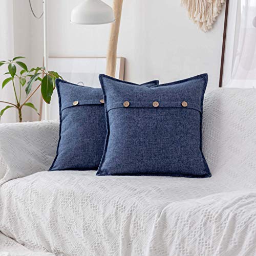 Home Brilliant Throw Pillow Covers 18 x 18 Buttons Decorative Pillow Cover Dark Blue...