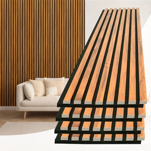 Image of Art3d 94 x 12.6 Inch Acoustic Lightweight Slat Wall Panel, 4-Piece, Teak