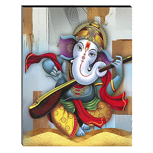 Image of Indianara Set of 3 Lord Ganesha with Peacock MDF Art Painting (3777FL) without glass 4.5 X 12, 9 X 12, 4.5 X 12 INCH