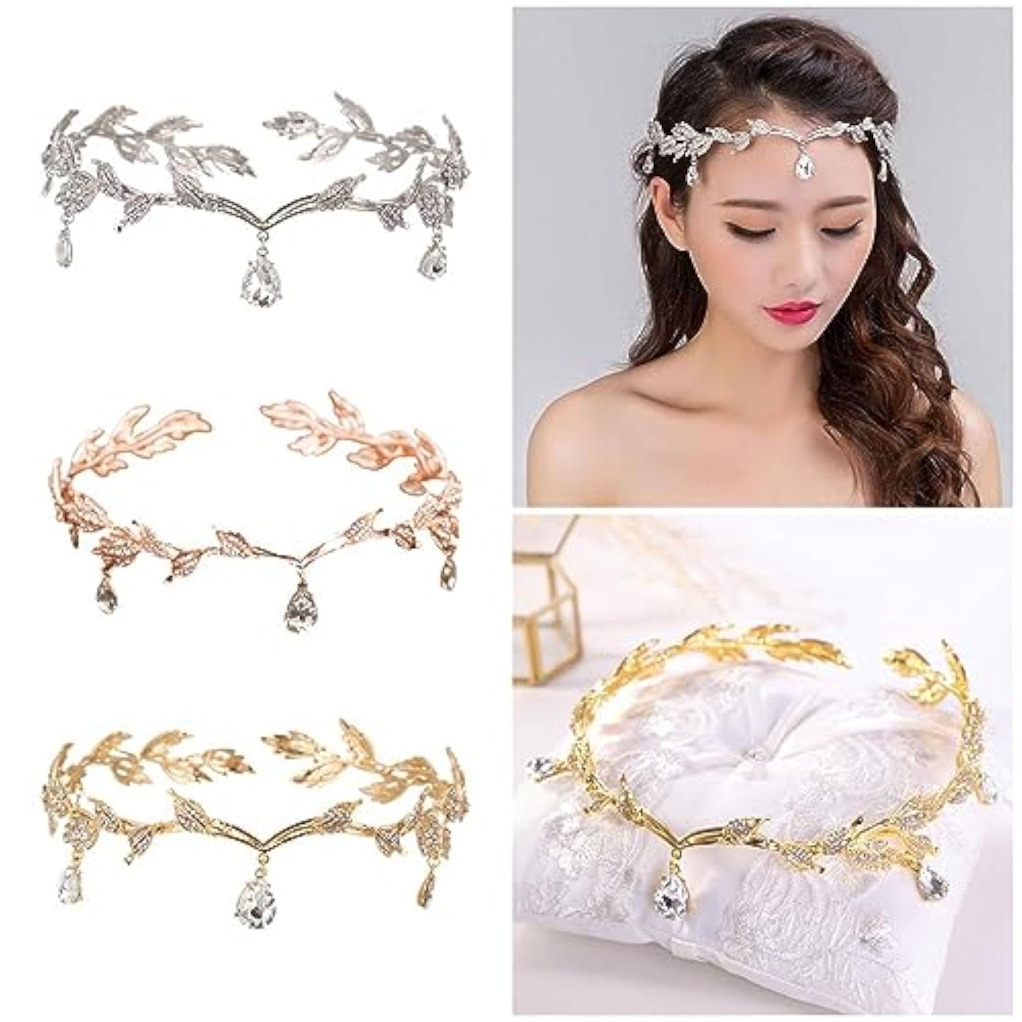 Women's Crystal Crown Forehead Chain Headband, Bridal Accessory
