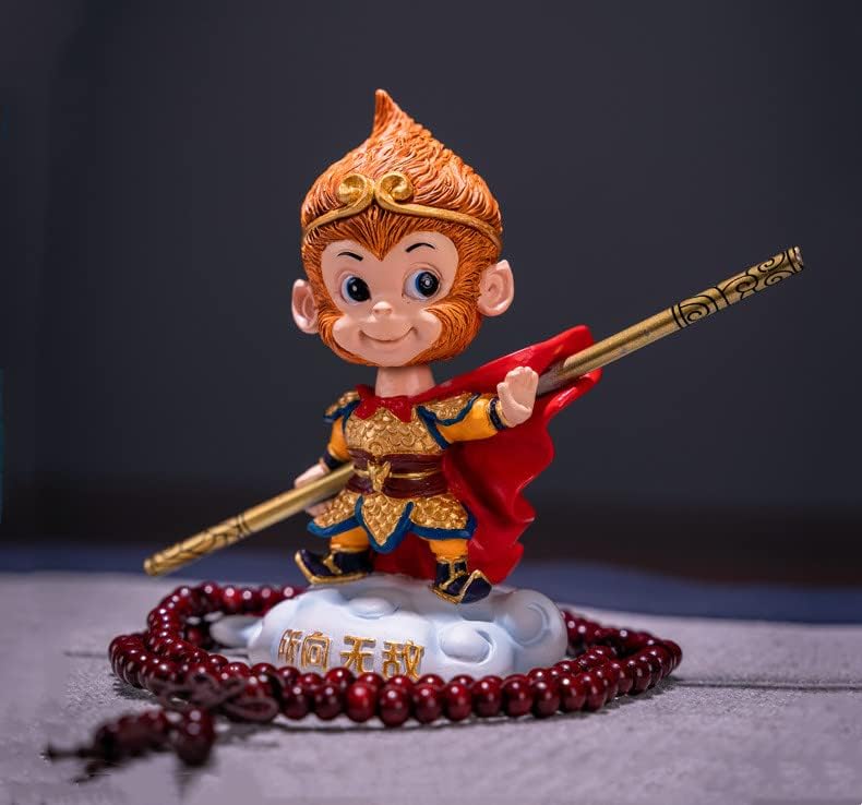 Estatua del rey mono, figura de resina de Sun Wukong, estatua de Buda del Viaje al Oeste con cuentas de Buda, decoración del hogar del automóvil,