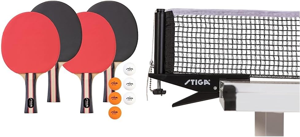 STIGA Performance 4 Player Ping Pong Paddle Set of 4 – Table Tennis Rackets, 6 – 3 Star Orange and White Balls