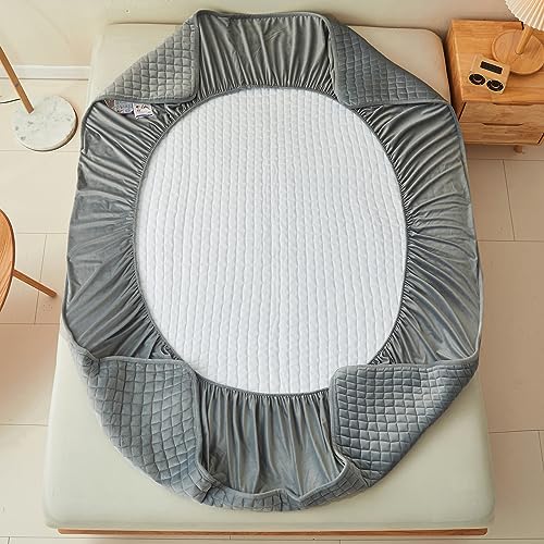 Gray Queen Quilted Flannel Fitted Sheets with Deep Pockets for Fall and Winter