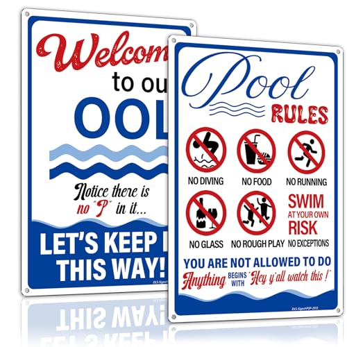 [1+1 Pack] Pool Signs for Outside,12 × 8'' Printed with