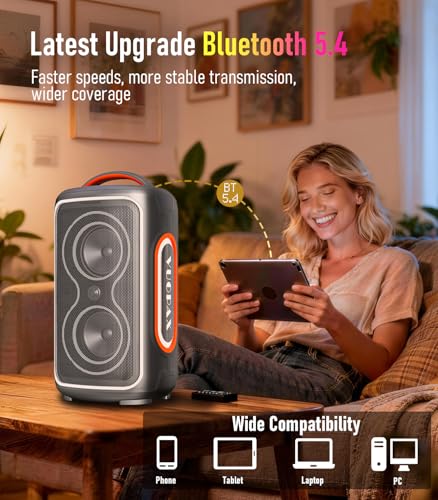 Image of Bluetooth Speaker Loud, 240W Peak Portable Wireless Party Speakers, BT5.4, Boost Bass, 24H, Fast Charge, IP65 Waterproof, TWS Pairing, RGB Lights for Outdoor, Beach, Camping, Backyard, Work, Home