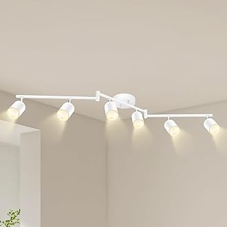 BoostAreaLED 6 Light Track Lighting Kit, White 6 Way Ceiling Spot Lighting, Flexibly Rotatable Light Head for Kitchen, Living Room, Bedroom, GU10 Bulb Not Included
