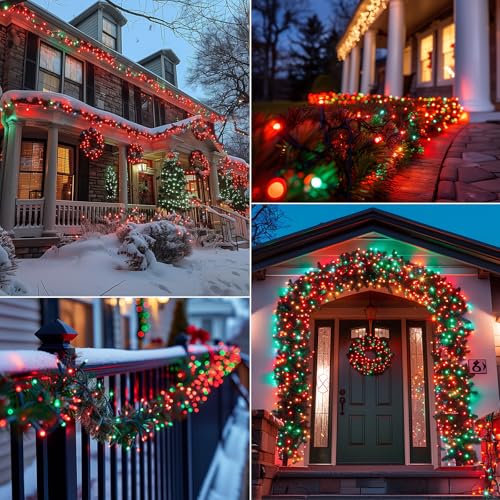Image of Brightown Battery Operated Christmas Lights 2 Pack 18 Feet 50 LED Clear Mini String Lights with 8 Modes Waterproof Tree Lights for Xmas Outdoor Indoor Holiday Party Garden Decor, Red & Green