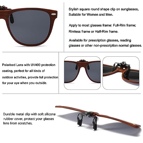 Image of Long Keeper Clip On Sunglasses - Polarized Flip Up Clip-on Sunglasses for Women & Men - Over Prescription Glasses