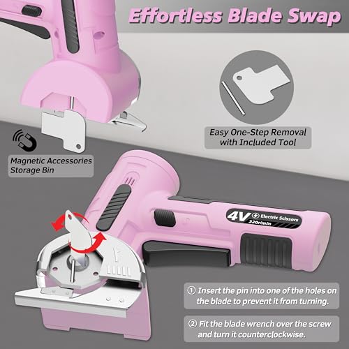 Image of Upgraded Cordless Electric Scissors, Wider Opening with Large 1.84 inchTungsten Blade, 1 /3 inch Max Cutting & LED Display, 320RPM, Heavy-Duty Rotary Cutter for Cardboard, Fabric, Leather & DIY - Pink