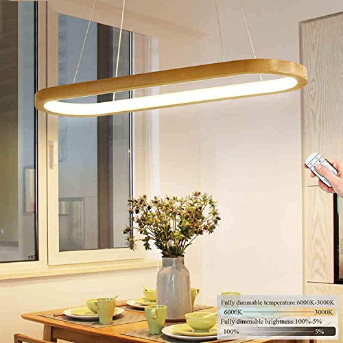 Lampe suspendue bois salle à manger lustre LED salon plafonnier anneau L90