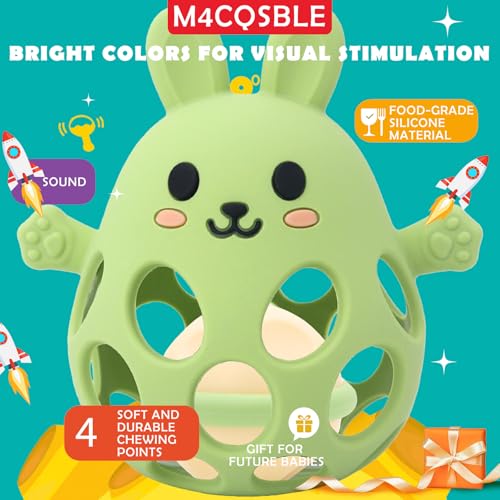 Greifball Für Babys-Verbesserter Rasselball Montessori Spielzeug Baby Zahnungshilfe-BPA Frei Beißspielzeug Baby Geschenk Für Von 3-18 Monaten (Olivgrün, Hase)