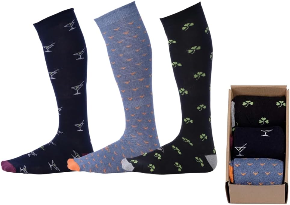 Pierre Henry Over the Calf Socks for Men (3 pairs) | Cotton made Multi Fashion dress Long comfort socks | Size 7-11 |12-16