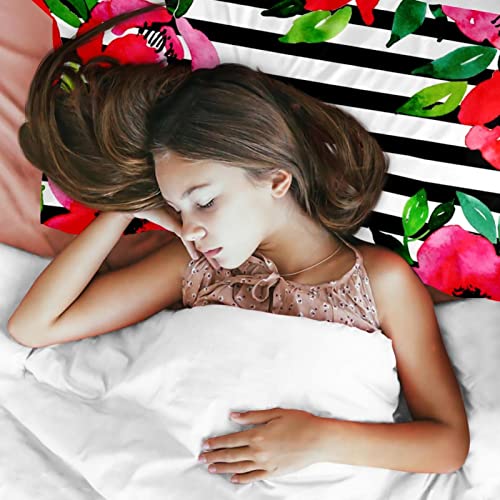Parure de lit housse de couette fleurie et rayée pour lit double, Queen et King size - 4