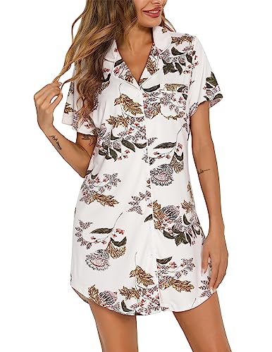 Image of Pjmlifecoco Nightgown for Women Button Down Sleepshirt Short /Long Sleeve Nightdress Soft Modal Sleepwear S-XXL