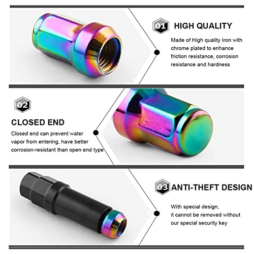 Ryanstar 20Pcs M12X1.5 Wheel Lug Nuts, Closed End 6 Spline Nut, Bulge Acorn Cone Seat Wheel Locking Nuts, With 19 Hex And 21 Hex Security Key Multi-Color #TOP1