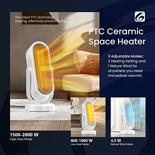 Hon&Guan Keramische ventilatorkachel, oververhittingsbeveiliging, met 3 warmtestanden, verwarmingstoren met afstandsbediening, energiebesparend stil, timer en vrije oscillatie, 2000 W - Afbeelding 3