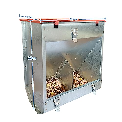 Breker Futterautomat Kaninchen 2,5 KG [mit Deckel] aus Metall - 2 Fresstellen - Futterspender für Kleintiere und Nager - Outdoor geeignet