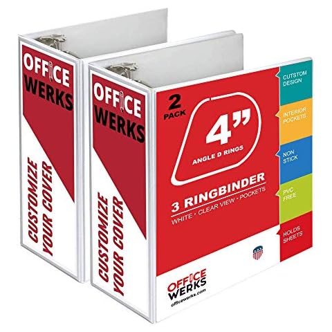 Performore 3 Ring Binder, Professional Angle D Ring Binder 4 Inch, Presentation Folder for Standard Pages 8.5 x 11 with Pockets, Crystal Clear View White Binder (2 Pack) Cover