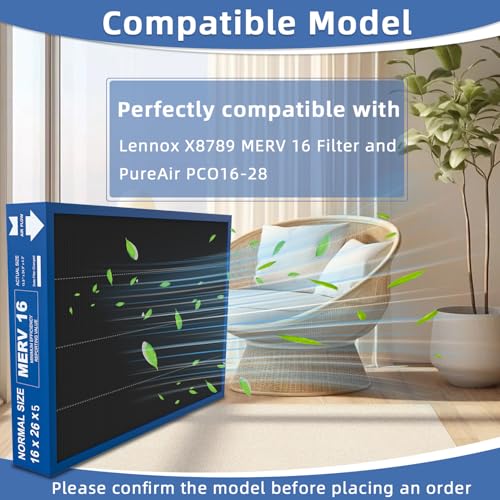 Image of MERV 16 Filter Compatible with Lennox X8789 Filter Replacement PCO16-28 Air Purifier Cleaner - 16 inch x 26 inch x 5 inch,actual size: 15.9 inch x 24.9 inch x 4.3 inch, 2 Pack