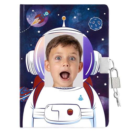 WERNNSAI Journal Intime Garçon 6-12 Ans avec Cadenas à Clé - Carnet Secret Personnalisable Thème Spatial Astronaute - Format A5 120 Pages- Idéal Cadeau...