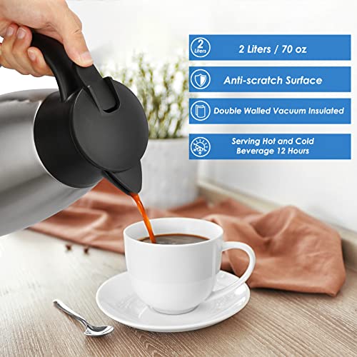 Edelstahl-Isolierkanne 2 Liter – Doppelwandige Vakuum-Kaffeekanne für Heiß- & Kaltgetränke, 18/8 Edelstahl, Auslaufsicher, Leicht zu Reinigen,Silber