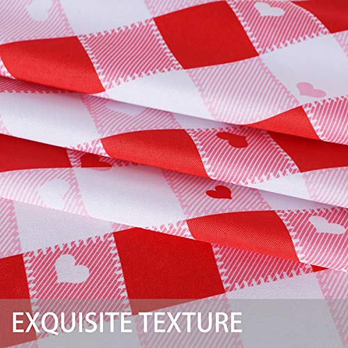 SARAFLORA Valentine\'s Day Checkered Fabric Round Table Cloth, Polyester Heart Pattern Tablecloth, Table Cover Protector for Holiday, Party, Wedding, Banquet Decoration Use, 60 Inch, Red & White
