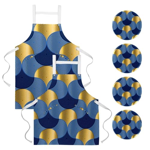 Tablier de cuisine pour pâtisserie évitant les taches lot de 2 vagues bleues