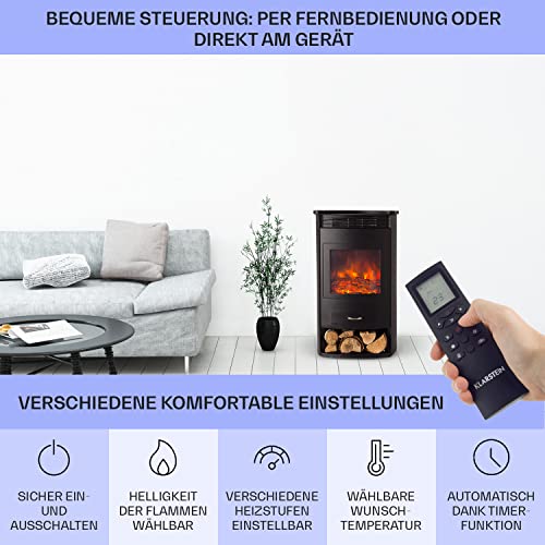 Klarstein Elektrokamin, Elektro für Wohnzimmer & Innenräume, Elektrischer Kamin mit LED Flammen, Fernbedienung, Heizlüfter mit Timer, Einstellbarer Thermostat, Heizung 1900 W-7