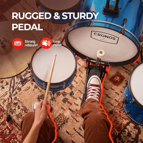Image of ARCTIC CRONOS 22 inch 5 Piece Acoustic Drum Kit - Blue | with Cymbals, Drum Throne, Hardware & Drum Sticks | Complete Drum Set for Beginners, Adults & Professional Drummers