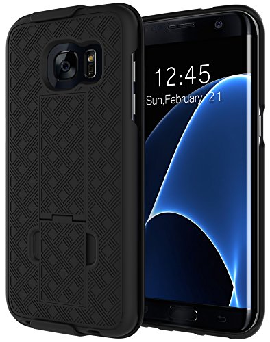 Galaxy S7 Edge Case: Stalion® Secure Shell & Belt Clip Holster Combo with Kickstand (Jet Black) 180° Degree Rotating Locking Swivel + Shockproof Protection